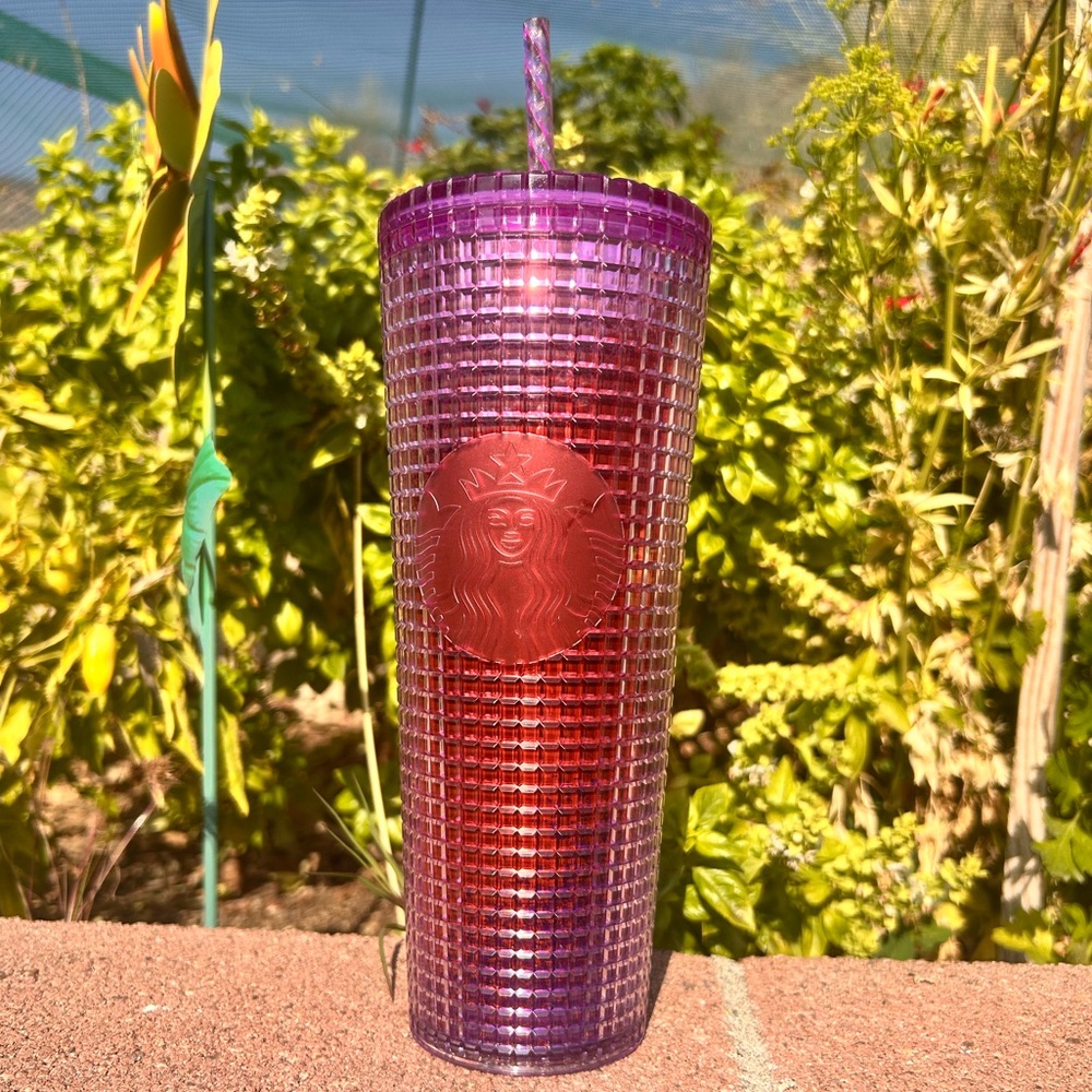 Starbucks Summer 2022 pink/red/purple Disco Grid 24 oz tumbler cold cup